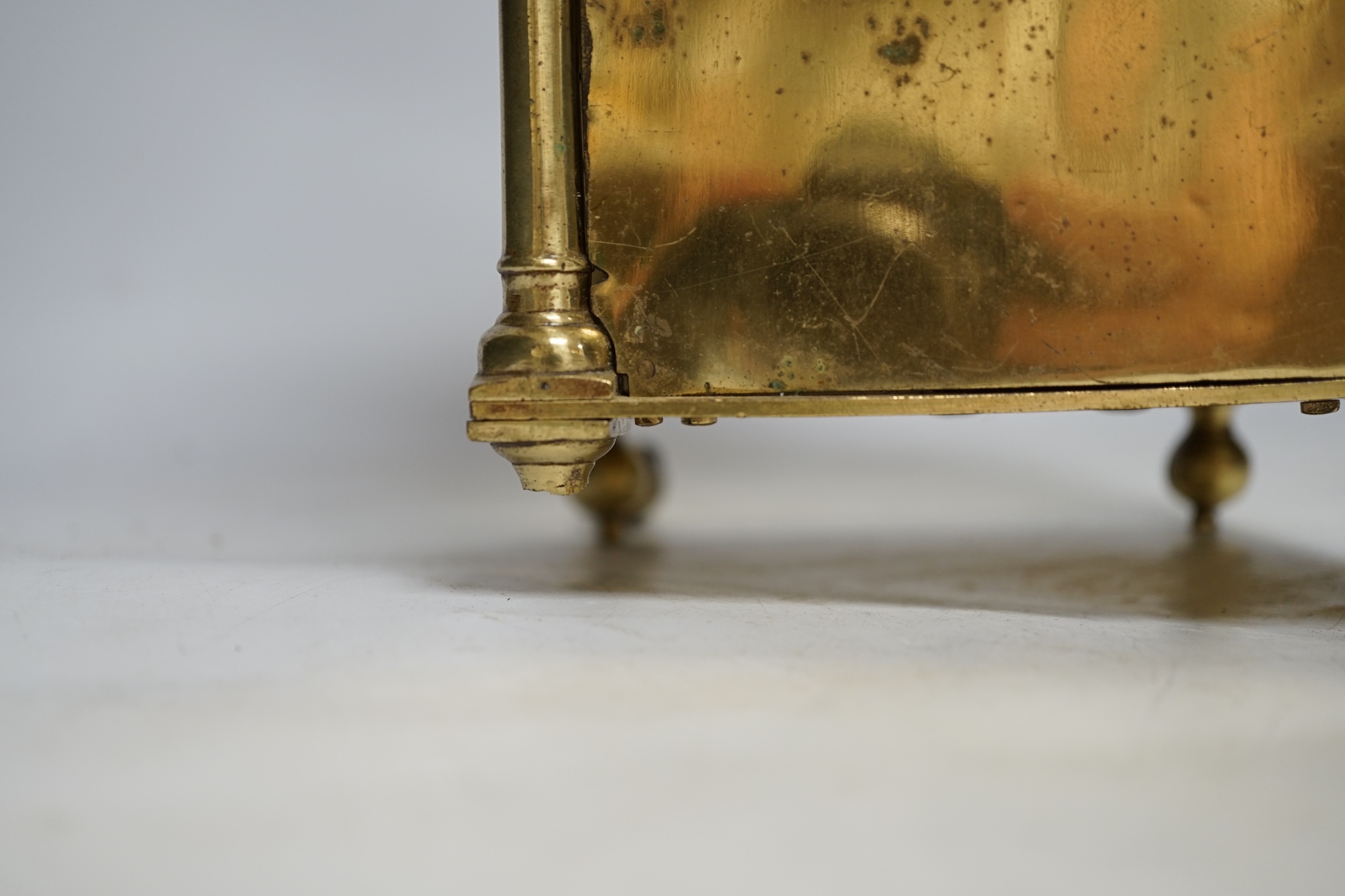 A late 19th century lantern clock with fusee movement, 37cm high. Condition - fair, not tested